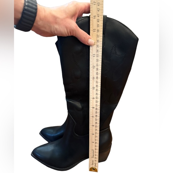 Madden Girl Black Western Cowboy Pull On Boot block heel tall concert indie - Picture 8 of 8